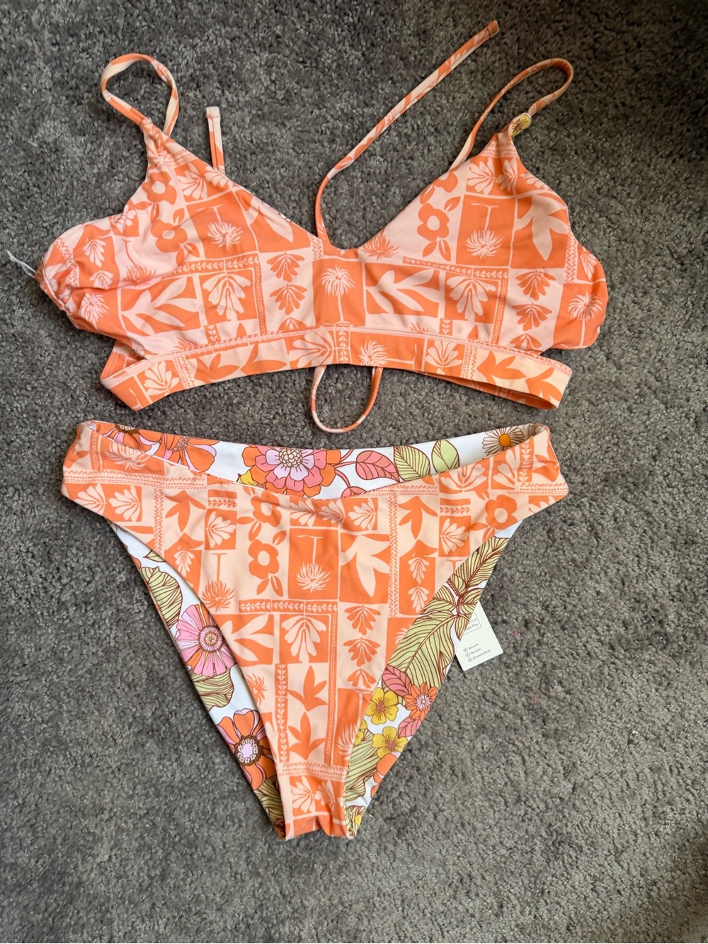 Cupshe Coral & White Tropical Print Bikini Set - Picture 2 of 3